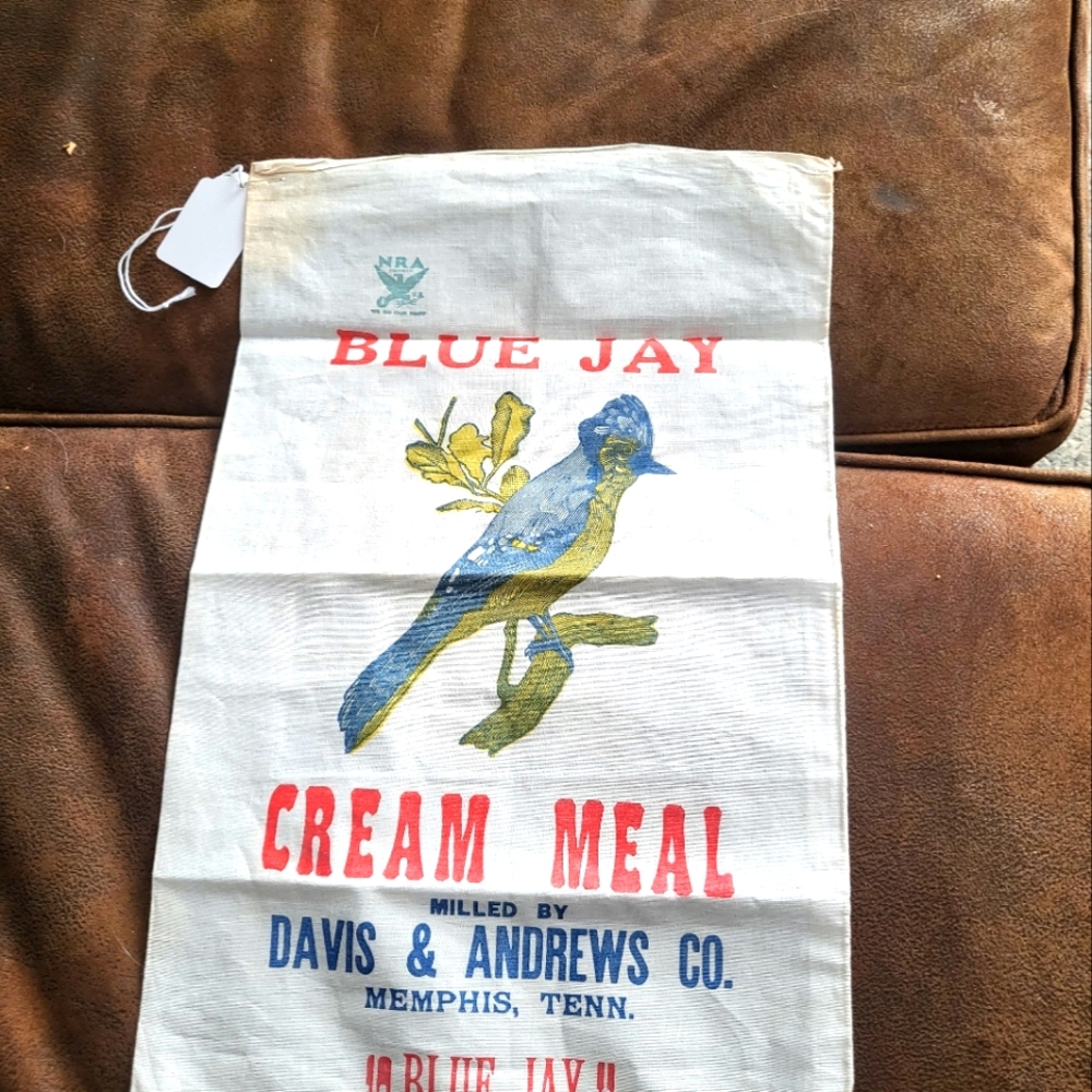 Vintage Blue Jay Cream Meal Sack